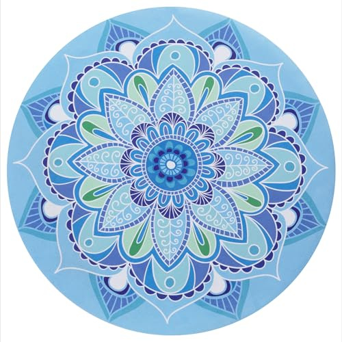 Navaris Round Yoga Mat - Compact 60x60cm Meditation Mat with Unique Pattern - For Yoga Skipping Pilates & Headstands - Include Zipper Pouch - Small Jump Rope Mats Outdoor - Mandala