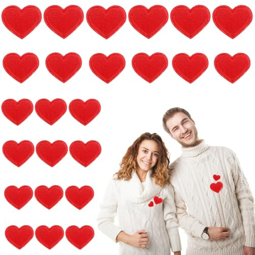 YIHAOH 24 Pezzi Toppe Termoadesive con Cuore Rosso, Toppa Termoadesiva per Tessuti da Ricamo con Ferro da Stiro, Toppe Adesive per Tessuti Decorativi Fai da Te per Cappello Giacca Jeans Zaino