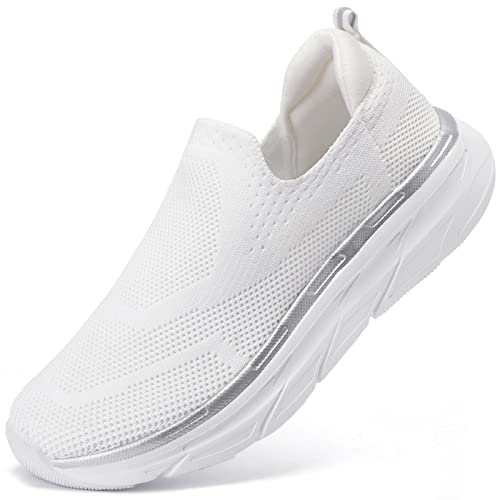 STQ Womens Slip on Trainers Wide Toe Box Comforble Walking Tennis Shoes Memory Foam Orthopedic Arch Support Plantar Fascitis Sneakers Gym Fitness