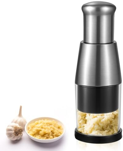 Hachoir à ail pressé manuel en acier inoxydable - Mini hachoir compact - Rapide et pratique - Durable - Pour les amateurs de nourriture et le personnel de cuisine