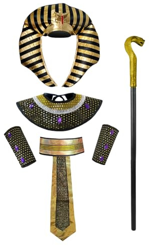 Maazusa Costume de pharaon pour homme - Costume d'Égypte pour adulte - 5 pièces - Costume royal égyptien - Tenue adulte pour Halloween, carnaval, fête d'anniversaire, cosplay, fête