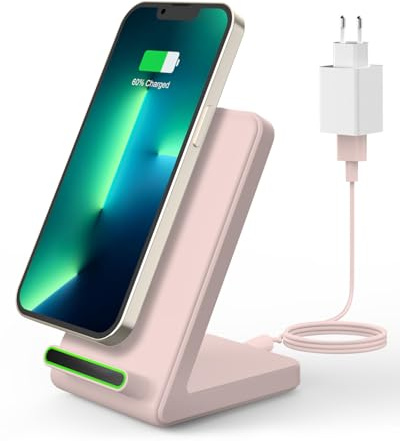 JoyGeek Cargador Inalámbrico por Inducción para iPhone 17/16/15/14/13/12/11/XR/X/8, Compatible con Samsung Galaxy S25/S24/S23/S22, Estación de Carga Rápida con Adaptador