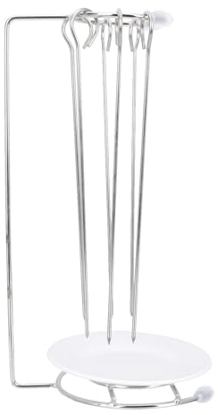 DECHOUS Soporte para Brochetas de Barbacoa de Acero Inoxidable con Pinchos Reforzados y Bandeja Recogegrasas Colgador Práctico para Parrilla y Utensilios de Cocina Doméstica