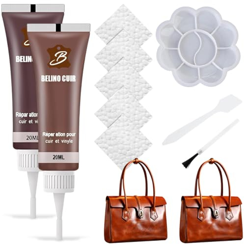 2 Pezzi Kit Riparazione Pelle, Riparazione Pelle, Kit Riparazione Pelle Divano, Crema per Riparazione della Pelle, per Riparazione di Graffi e Crepe, per Scarpe, Borse, Giacche, Mobili, Auto(Marrone)