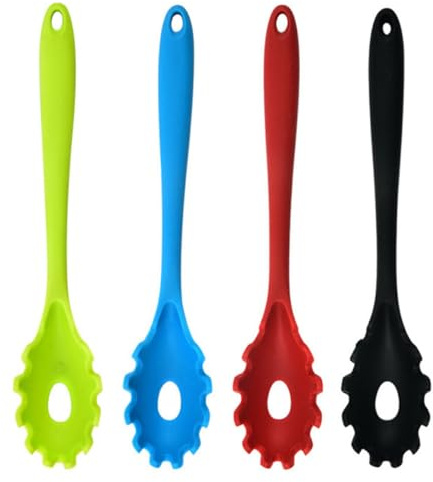 Hemobllo Cucchiaio per Spaghetti in Silicone Alimentare 4 Pezzi Colorati, Utensile da Cucina Leggero e Pratico Filtro Antiaderente, per Pasta, Ristorazione e Uso Domestico Colore Casuale