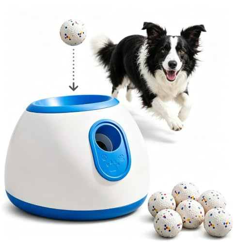 KIRJAUDU Lanza Pelotas Automático para Perros con 3 Distancias Ajustables | Incluye 3 pelotas de tenis, juguete interactivo para perros pequeños y medianos, apto para uso interior y exterior