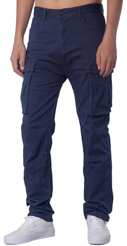 ITALYMORN Pantalon Cargo en Ripstop Bleu Chino Slim Tapered de Travail pour Homme Coupe Skinny à Multipoches (38, Marine Bleu)