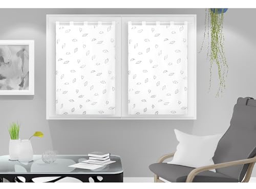 Soleil d'ocre, Laurene Paire de Brise-bise, Polyester, Blanc, 60x120 cm