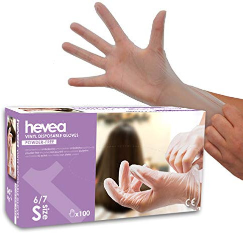 Hevea, guanti in vinile monouso. Senza talco e senza lattice. Set da 10 scatole da 100 guanti. Taglia: S (Small)