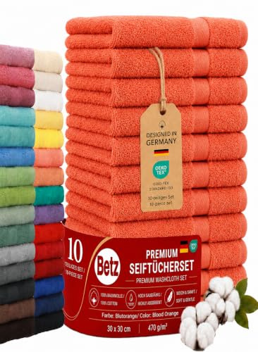 Betz 10 delar tvättdukar set premium 100% bomull storlek: 30 x 30 cm (blodorange)