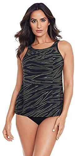Miraclesuit Women's Swimwear Sebra Ursula Hidden Underwire Mesh Detail Tankini Bathing Suit Top, Olivetta, 10
