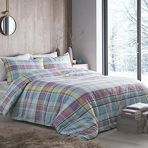 Appletree - Housse de Couette à Carreaux en Coton brossé Candy - Lit Double (200 x 200 cm) - Coton Doux - 2 taies d'oreiller - Housse de Couette à Carreaux Multicolores - Parure de lit en Flanelle