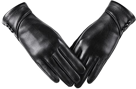 alqqas Womens Winter Leather Gloves Touch Screen Wool Lined Windproof Warm Suede Fashion Dress Gloves