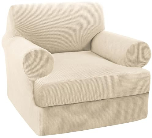 Turquoize T Cushion Chair Slipcover Armchair Slipcover for Living Room Stretch Sofa Couch Cover Soft Armchair Cover Furniture Covers with Individual T Cushion Seat Covers (Chair, Biscotti Beige)