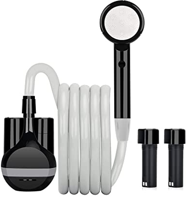 LIBERRWAY Ducha Portatil Camping con Bomba, Ducha Camping con Bateria Recargable, Manguera de Ducha de 2m para Jardín Viajar Lavar Coche, Ducha Camper Furgoneta 12v Negro