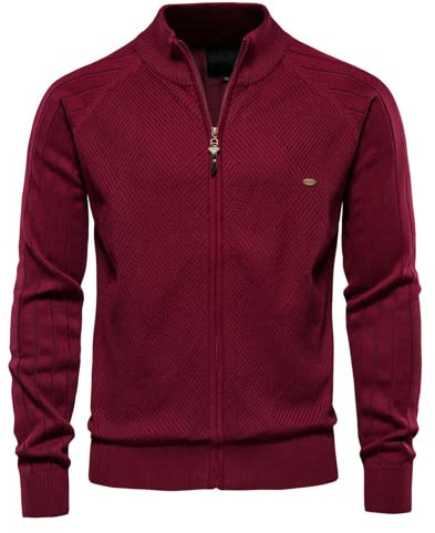 OHXSM Cárdigan de punto con cremallera completa para hombre, chaqueta de punto grueso, cuello alto, manga larga, suéter de punto grueso con cremallera completa, suéter de punto de manga larga,