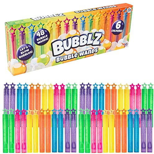 Bubblz 48er Pack Seifenblasen Kinder Set | Mehrfarbige Mischung mit Seifenblasenstäben | als Mitgebsel Kindergeburtstag | Geeignet für ab 3 Jahren