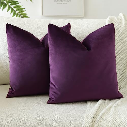 JOTOM Samt Kissenbezug Kissenhülle Sofakissen Dekokissen Kissenbezüge für Sofa Wohnzimmer Schlafzimmer 2er Set 55x55 cm Aubergine Lila