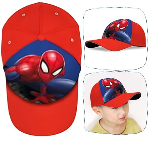 Spiderman Baseball Cap Polyester 52cm, RED Adjustable Toddler Cap for Sun Rays Protection, Kids Christmas Sun Hat for Boys 3-7 Years
