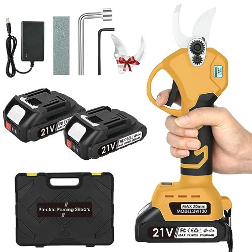Vothen Forbici Potatura Elettriche - 30mm Cesoie Potatura Elettriche Professionali Con 2 21V/2000 mAh Batteria - Forbici a batteria da potatura per Giardinaggio Albero da Frutta Delle