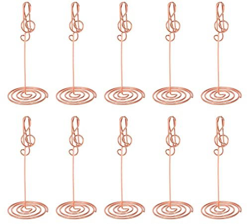 10st Bordsnummerhållare, Metall Roséguld Bordsnummerhållare, Bordskortshållare, Stabil Bas Bordsskylthållare för Foton, Matskyltar, Födelsedagar, Bröllopsfester(#2 musical note)