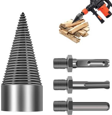 Bebochoi Broca para Cortar Leña Juego, Taladro de Cono 32mm, Broca para Partir Madera con 3 Asas de Taladro(Cuadrado, Redondo, Hexagonal), Astilladora de Troncos Broca Cónica