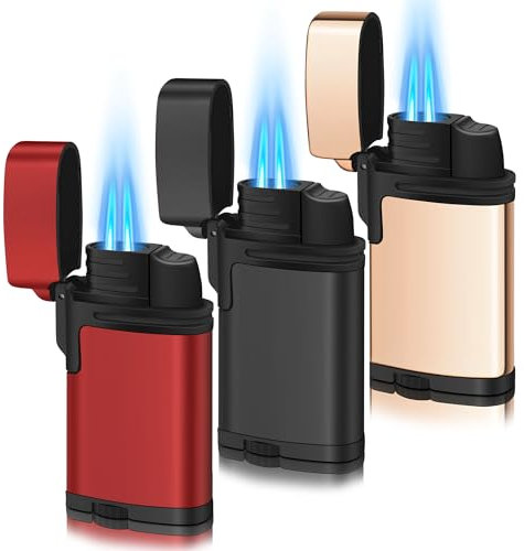 WANBRO 3 Stück Jetflame Feuerzeuge, Winddichte Doppelte Flamme, Butangas nachfüllbar Sturmfeuerzeug, Mini Metall Feuerzeug für Kerze, Herd, Geschenk für Männer & Frauen (Ohne Gas)