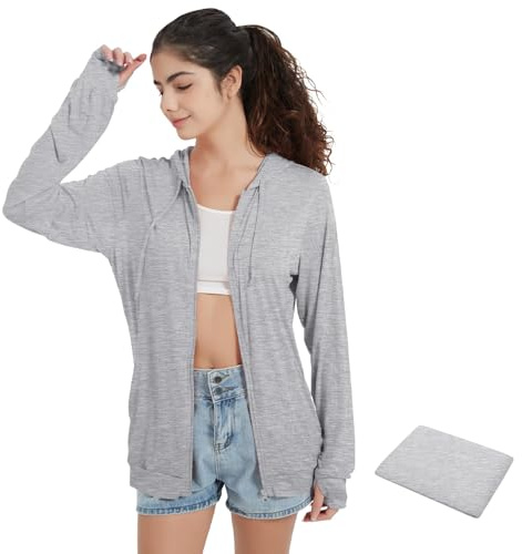 QBK Light Weight Zip Up Hoodie Thin Summer Jacket For Women