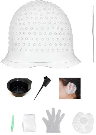 TPZORJX Set da 10 pezzi Set di cuffie per in silicone per tintura per capelli - Cuffie per in silicone con ganci Guanti Sciarpa per tintura per capelli per donne e ragazze che soffiano