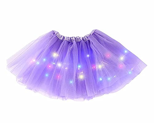 TEROTY Women's LED Tutu Skirts Layered Ballet Dance Tulle Skirt Light Up Skirts for Halloween Party Costume (UK, Alpha, One Size, Regular, Regular, Standard, Purple)