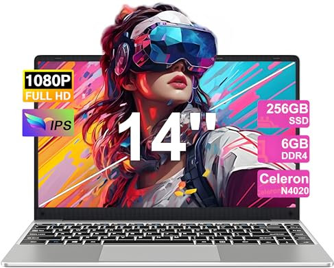 NOTODD Ordinateur Portable 14 Pouces Win11 Pro 6 Go RAM+256 Go Soutien Extension SSD 1TB(TF 1TB) 5000mAh PC Portable Celeron N4020 Laptop avec 1080P Mini HDMI Souris sans Fil & AZERTY Membrane-Argent