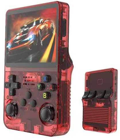 R36S Console de jeu vidéo rétro portable, écran IPS de 3,5 pouces, lecteur vidéo 64 g, carte TF, plus de 10 000 jeux, console de jeu rétro, avec système Linux Open Source (rouge)