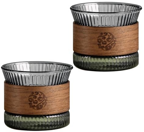 2er Espressotassen 170 ml, Cappuccino Tassen Walnuss Holz, Espresso Tassen Set für Espresso Tassen, Tee, Mokka Tassenset für Latte Macchiato Cappuccino