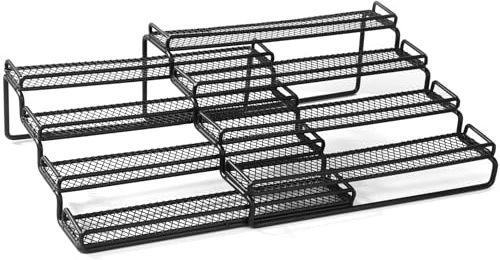 FoiiLiio Étagère à Épices Lot de 2, tagère de Rangement de Cuisine Extensible à 4 Niveaux, Porte-Épices en Métal, Rangement Epices Cuisine pour Comptoir