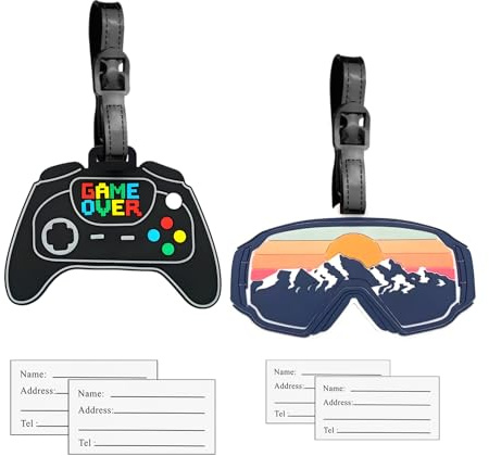 2PCS Etiquetas para Equipaje Gafas Consolas de Juegos Etiquetas Maletas Viaje con Nombre Dirección, PVC Identificador Maletas Viaje para hombres mujeres,Bolso ID Tag Mochilas Etiquetas para Facturado