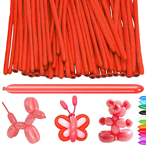 AUNGKWANG 100 Pezzi Palloncini Modellabili, Rosso Magici Palloncini Lattice, Lungo Palloncinis, MagiciPalloncini per Feste, Compleanni, Matrimoni Decorazione, Anniversari Decorazione