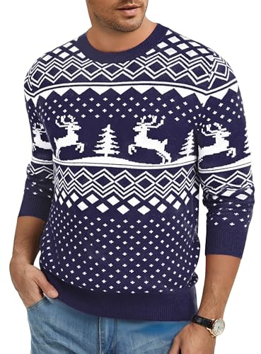 Jahetuul Suéter Navideño para Hombre con Motivos de Reno y Árbol de Navidad Suéter de Punto Suave Jersey de Invierno Festivo