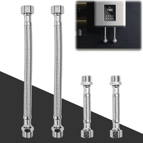 Huucozn 4 PCS Mangueras Flexibles de Acero Inoxidable 3/8 IG x 3/8 AG con Longitudes de 20 y 10 cm, Tubo Flexible de Acero Inoxidable, Conexión para Grifo de Agua Fria y Caliente en Baño y Cocina