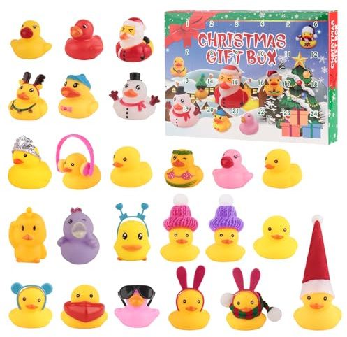 24PCS Rubber Duck Advent Calendar 2026 – Christmas Countdown Calendar with 24 Mini Rubber Ducks, Cute Bath Toys for Kids, Fun Holiday Surprise Gift Set, Novelty Christmas Advent Calendar Toys