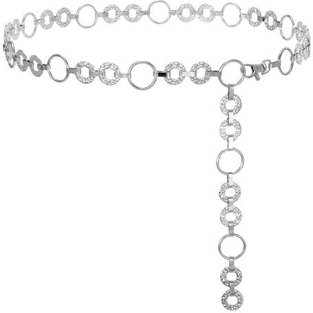 JASGOOD Metal Waist Chain Belt Women Adjustable Body Link Belts Ladies Fashion Chain for Jeans Dress, Silver, L