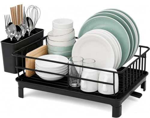 Stainless Steel Dish Drainer Drying Rack with Drainboard for Kitchen Sink | Dish Drainer Rack with Drainboard Kitchen Dish Organiser with Cutlery Holder for Plates, Bowls & Cups Countertop Storage Rack