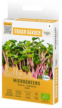 Organic Way | Microgreens de rábano Semillas microgreens | Hojas crujientes jugosas sabor dulce-picante | Cultivo todo el año | Semillas microgreens de rábano | 1 sobre