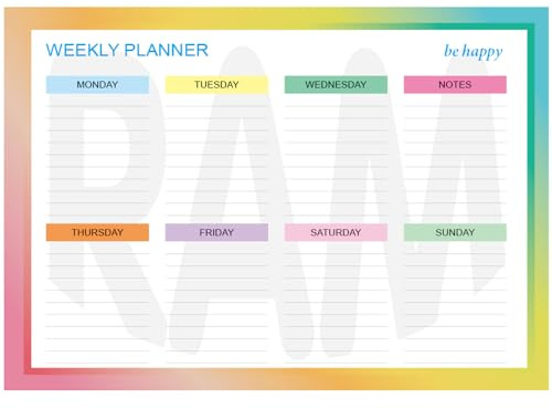 Ram® Weekly Planner Pad For Time Management 52 Sheets Tear Off Schedule Academic Planning, Personal Timetable Meal Plan For Office & Home