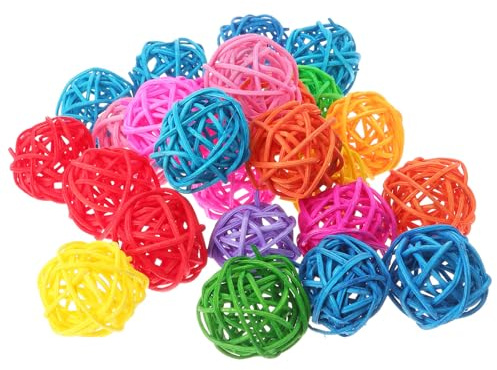 FRCOLOR Set 50 Pezzi Palla Giocattolo in Rattan da Mordere per Pappagalli, Palline Colorate 3 Cm per Uccelli Domestici, Accessori Divertenti per Parrocchetti, Calopsitte e Colore Casuale
