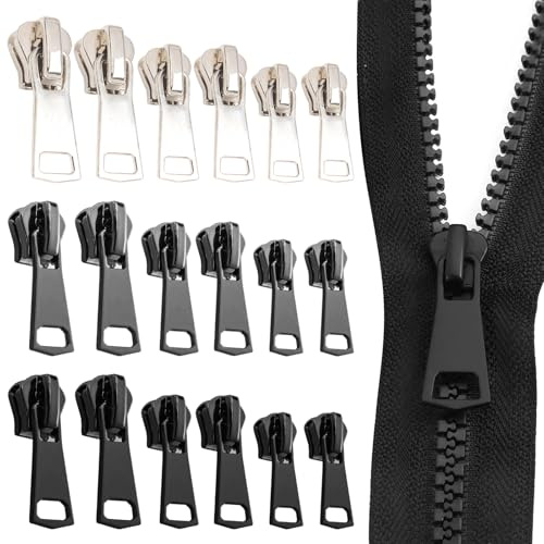 18 Stück Reissverschluss Zipper Ersatz, Abnehmbarer Universeller Reißverschluss, Metall Reißverschluss Zipper, 3 Größen, für Jacken, Rucksäcke, Koffer (Schwarz, Grau, Silber)