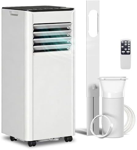HOMCOM Aire Acondicionado Portátil 7000 BTU, Climatizador Portátil 4 en 1 Enfriamiento, Deshumidificador, Ventilador, Temporizador, Control Remoto, Pantalla LED, para 26 m², Blanco