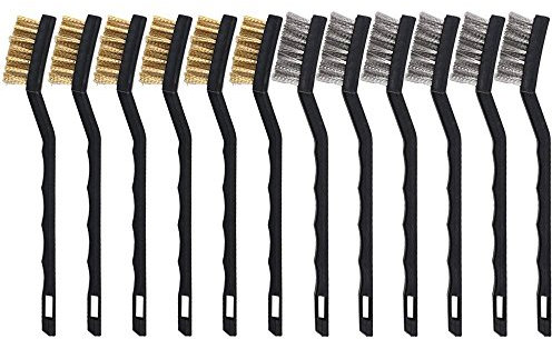 FOGAWA 12pcs Spazzola Metallica 6 Mini Spazzola Ottone 6 Spazzola Manuale Stretta in Acciaio Inossidabile con Mainico Curvo Mini Wire Brush Set per la Pulizia di Saldature e Ruggine