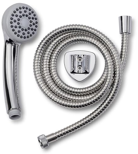 Croydex Chrome Shower Head and Hose Set with Wall Bracket - 1.5m Shower Hose, Rub Clean Nozzles, Easy Installation, Ideal for All Shower Types, Complete Fixtures and Fittings Included
