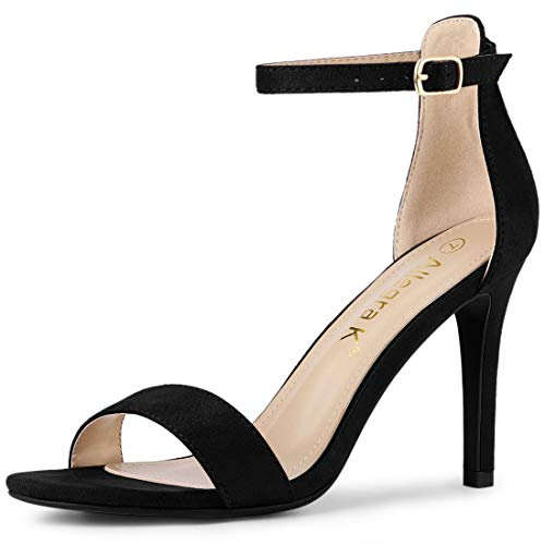 Allegra K Sandales à talon aiguille haut en daim avec sangle de cheville pour femme, noir, 40.5 EU