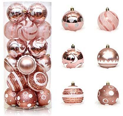 KiKom 2.36 24 Stück Weihnachtskugel Bruchsicher Gemalt Weihnachtsbaumdekoration Set Für Urlaub Hochzeit Weihnachtsdekoration 60mm (Rose Gold)